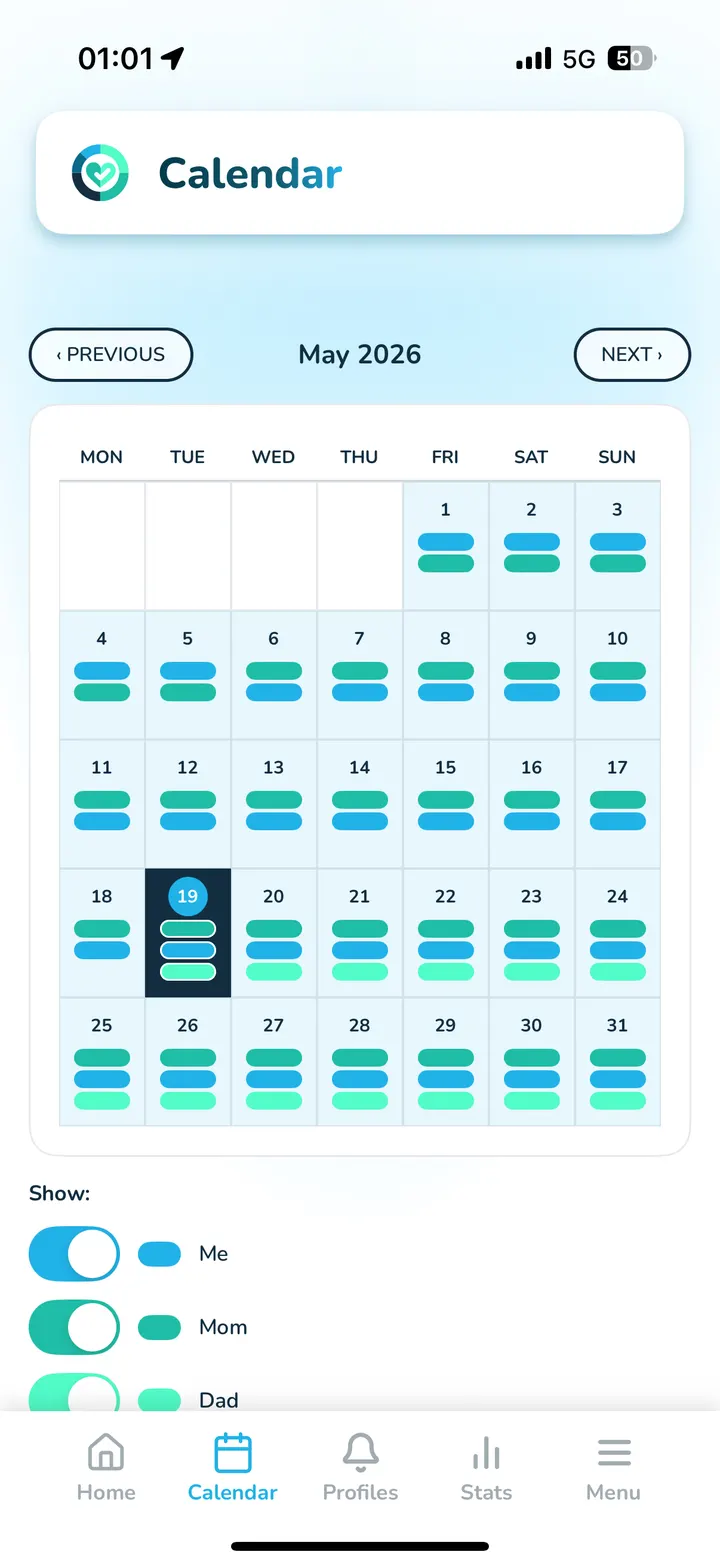 Calendar and daily reminder view