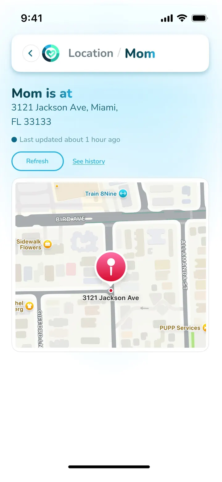 Current location of a loved one in Caretaker