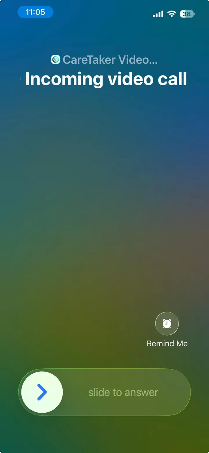 Incoming emergency video call on Caretaker