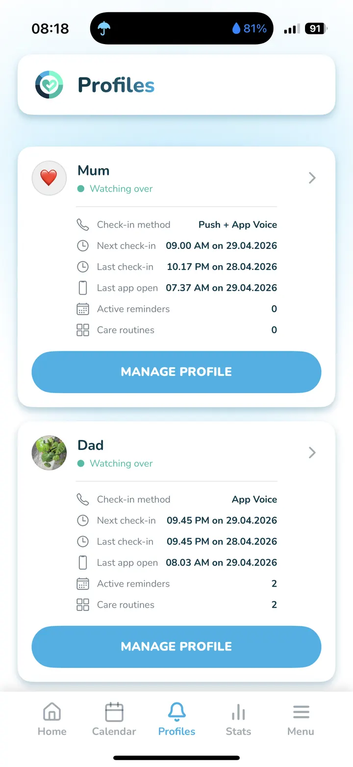 Made-for-seniors profile screen